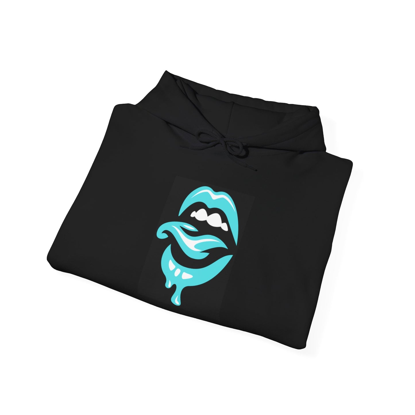 Drip Lips Graphic Hoodie — Neon Blue Melted Mouth Streetwear
