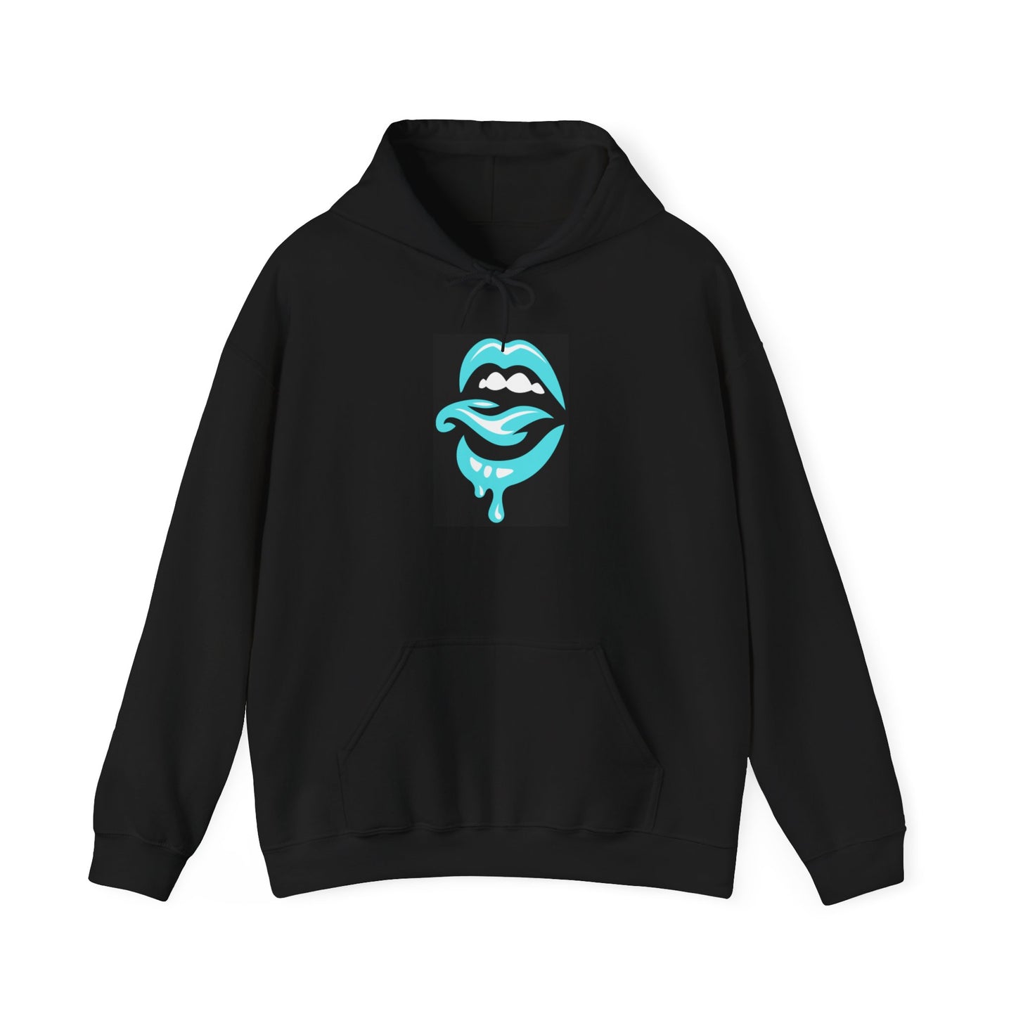 Drip Lips Graphic Hoodie — Neon Blue Melted Mouth Streetwear